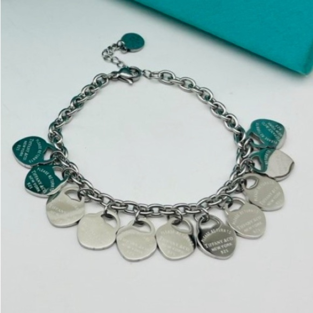 New Stainless Steel Bracelet with Dangling Hearts - Picture 3 of 8
